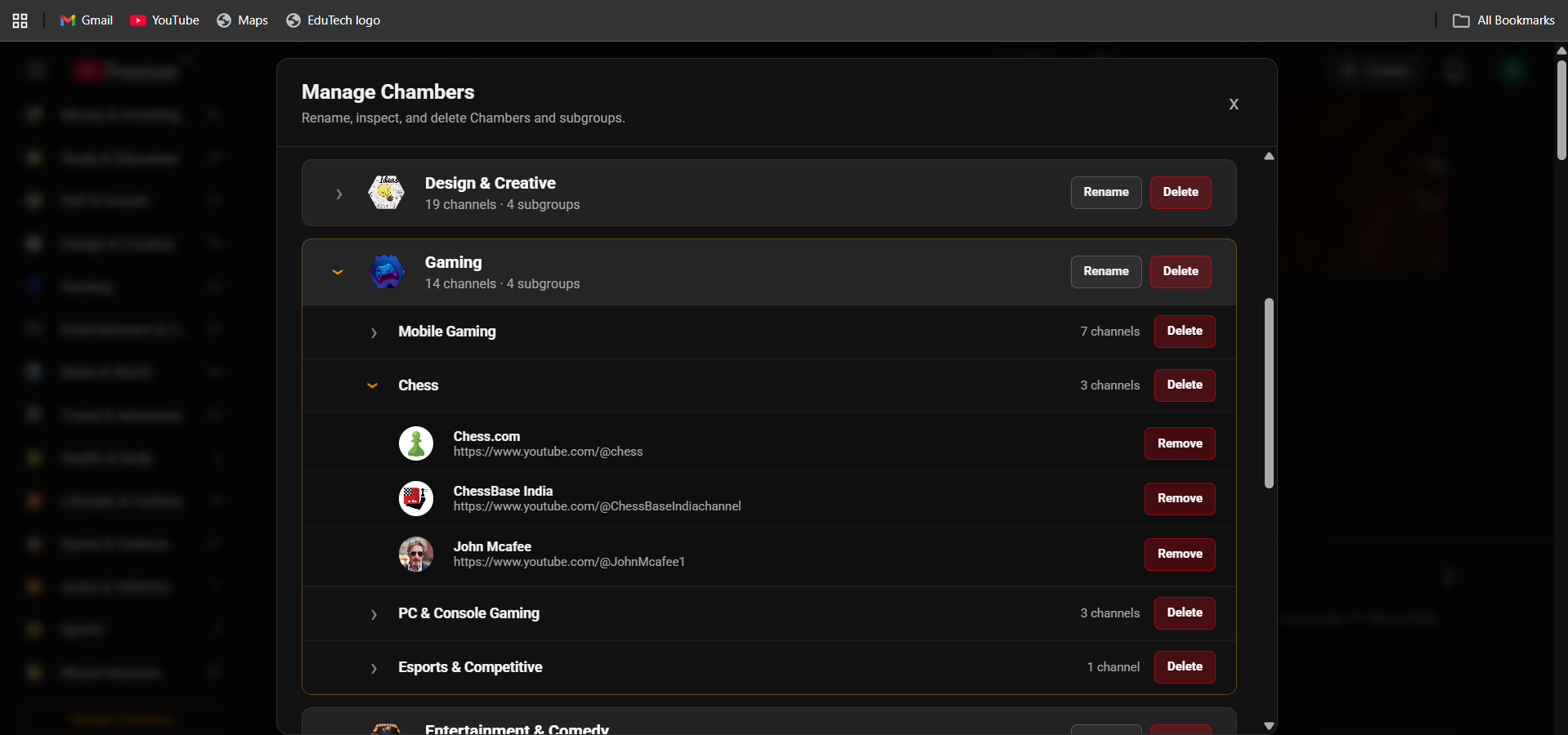 TubeHive Chamber management interface